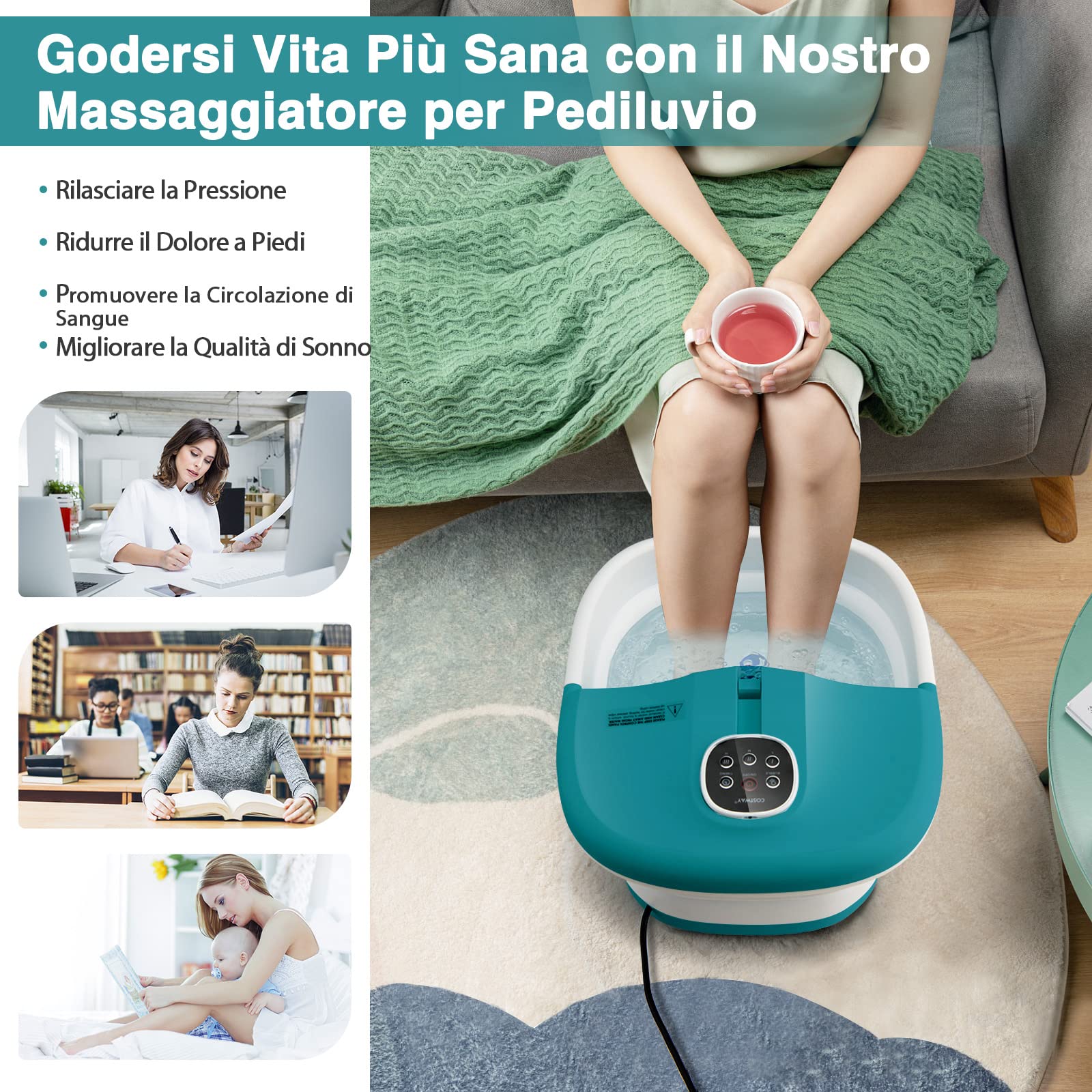 COSTWAY Pediluvio Massaggiatore Piedi Elettrico, Pediluvio Idromassaggio Plantare Pieghevole con Telecomando, 3 Temperature Regolabili, Timer, Fino al 45 (Anatra blu)