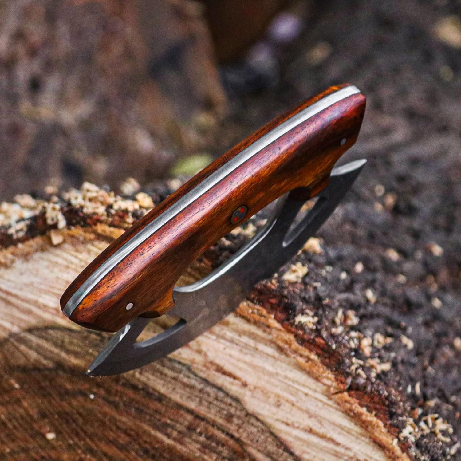 Knives - Alaskan Ulu - Mezzaluna Ulu Knife - Pizza Cutter Ulu - Traditional Ulu - Handmade Damascus Steel - Stabilized Handle - Ulu Knife - Vegetable Chopping Ulu