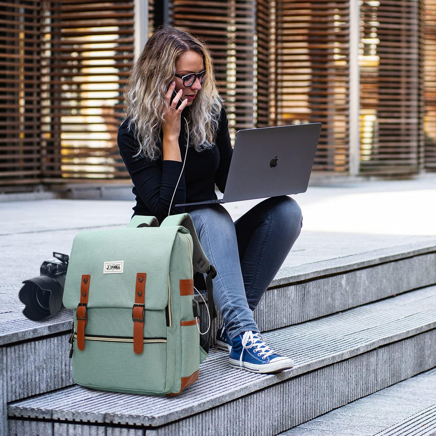 Promo Discount Up To 70% Off JOYHILL Slim Vintage Laptop Backpack with USB Charging Port, Unisex Work Bag Travel Backpack for Women Men, Water Resistant College School Casual Daypack for Girls Boys, Fits 15.6 Inch Laptop MacBook