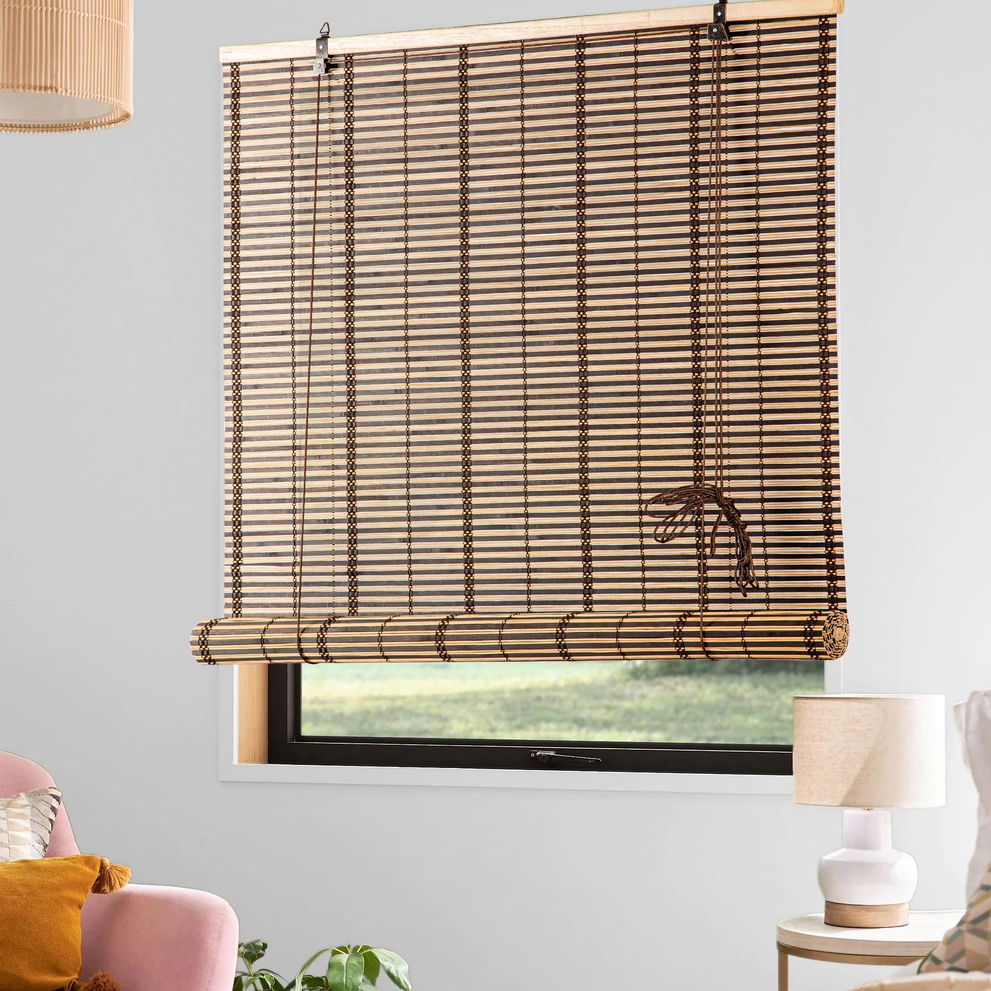 Estor de Bambú Enrollable para Interiores, Cortina Persiana de Madera, Protección Solar y Privacidad, para Ventana y Puerta 80x160 cm
