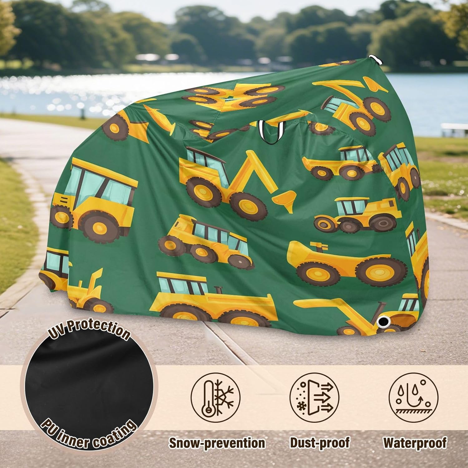 Cartoon Excavator Bike Cover Waterproof Outdoor Storage, Bicycle Cover Rain Sun UV Wind Proof for Mountain Bike,Road Bike,Electric Bike