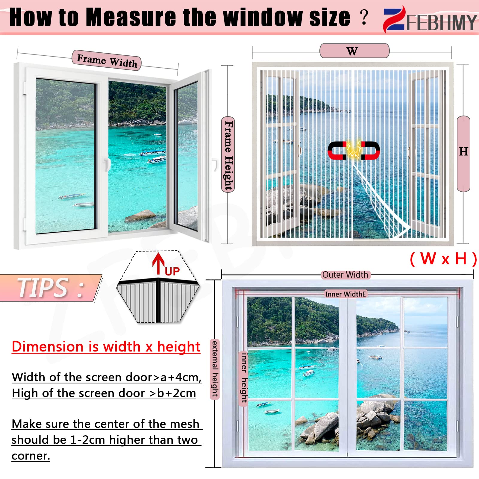 Maille Rideau Moustiquaire Fermeture 150 X 60 Cm Moustiquaire Avec Aimants Sans Poinçon Pou Aimantée Moustiquaire Pour Fenêtres Porte, Blanc