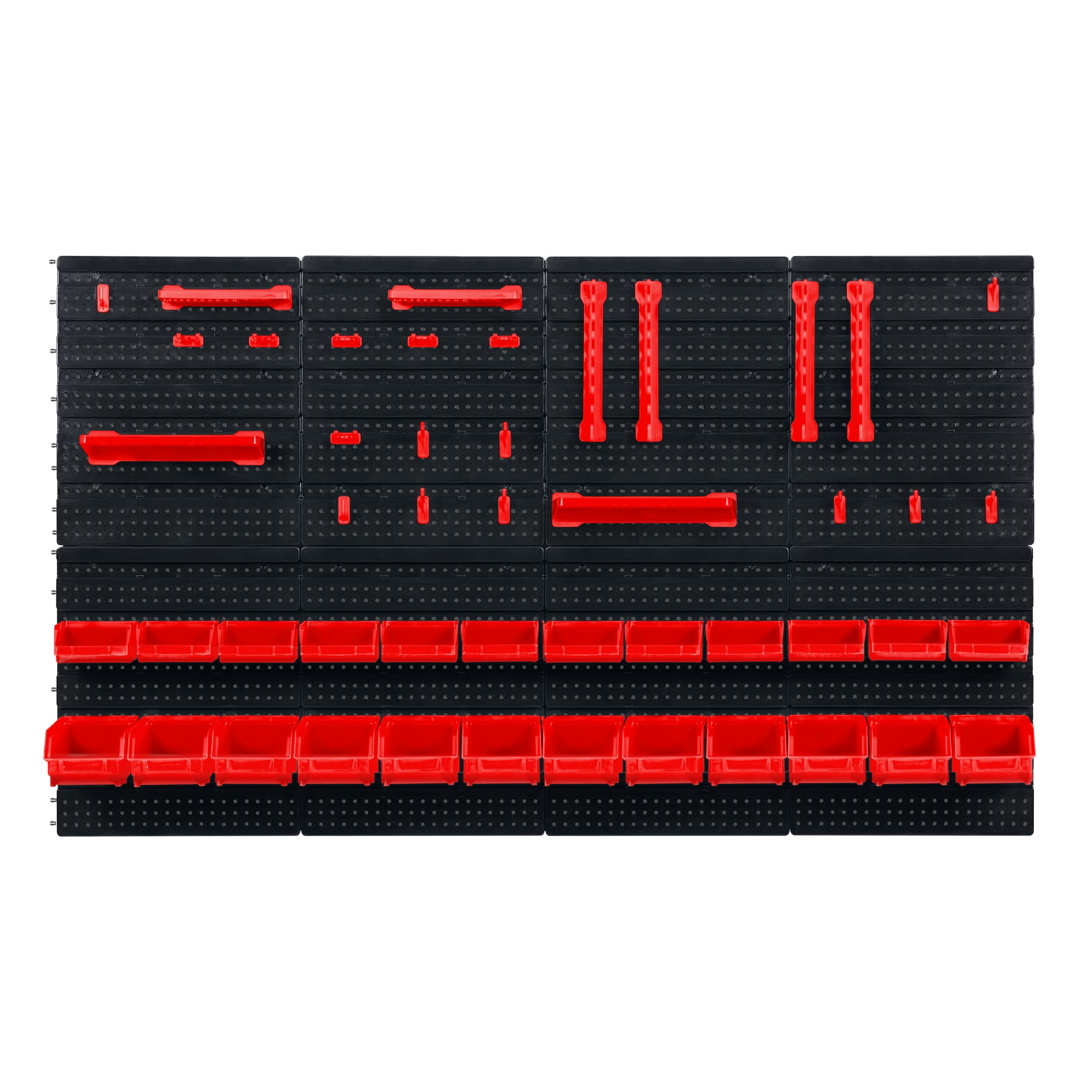 Humberg Ścianka Narzędziowa - Tablica Warsztatowa Perforowana - Regał Ścienny do Warsztatu i Garażu - 6 Modułów - 54 Elementy - Czarno-czerwony - 128 x 76 cm