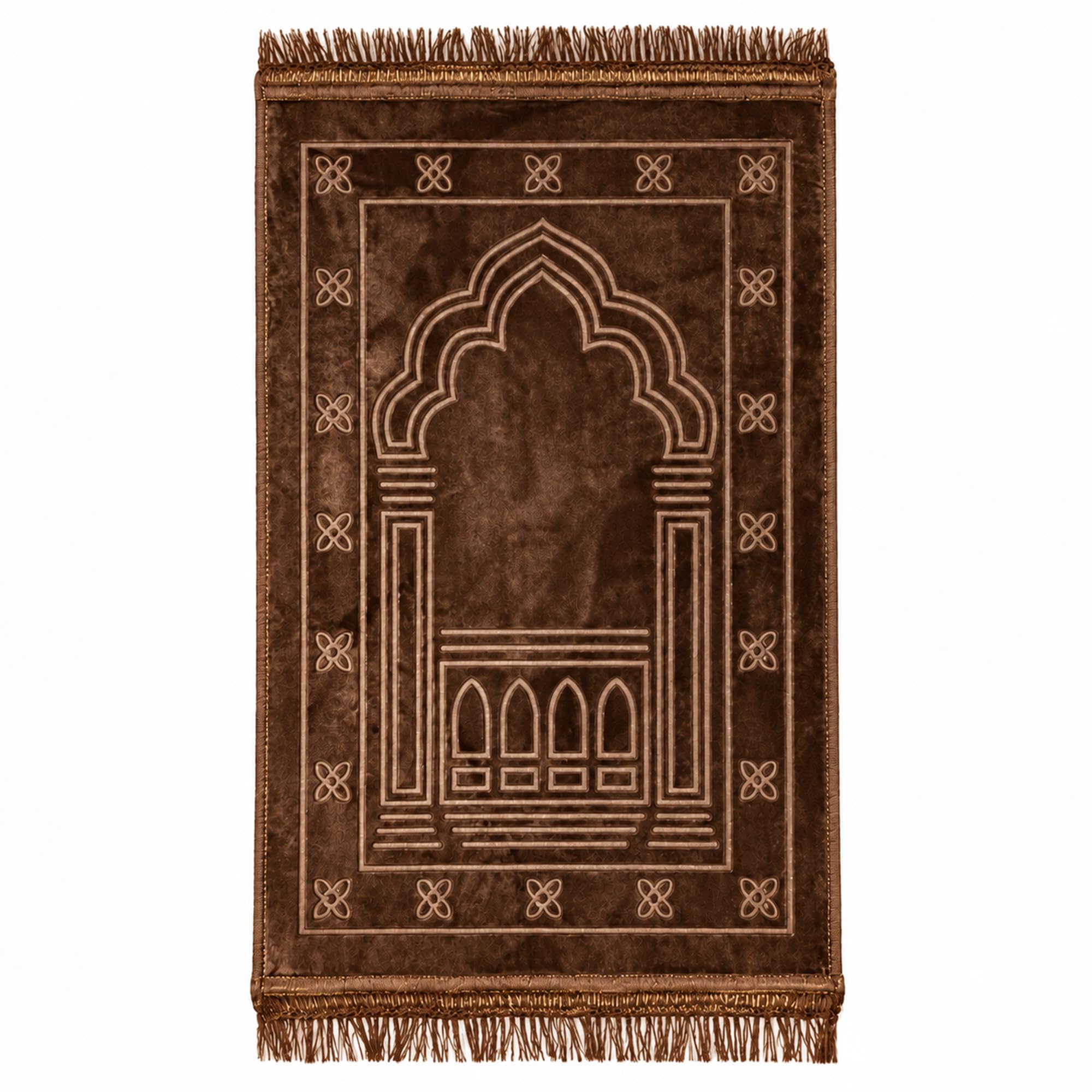 BML 1 x Islamic Prayer Mat Brown 2cm Extra Thick Soft Velvet 120 x 80 cm Padded Non Slip Muslim Luxury Mosque Printed Rug for Sajjadah Salah Namaz Travel Prayer Mat Men & Women Ramadan Eid Gif — image 1