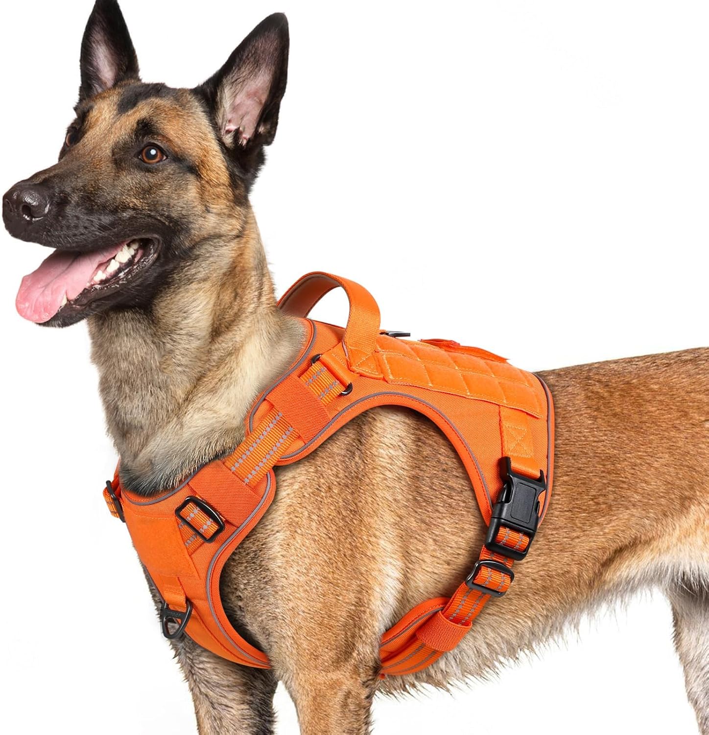 rabbitgoo Tactical Dog Harness for Large Dogs No Pull Adjustable Military Vest with Handle MOLLE Reflective Heavy Duty Dog Vest for Walking Training Hunting Outdoor Working Medium Size Dog Orange L