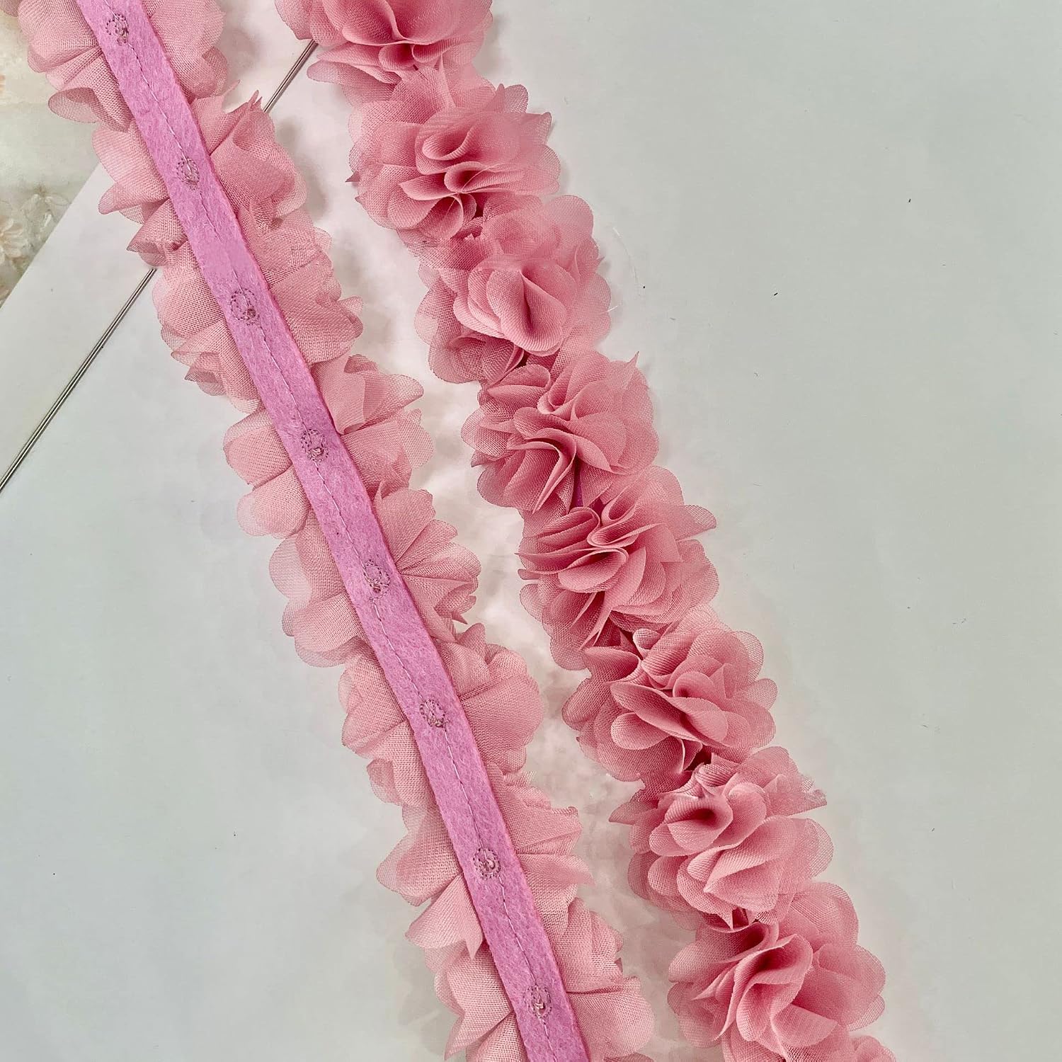 YYCRAFT 2" Chiffon Flower Lace Ribbon Trim for Applique Sewing Craft Wedding Bridal Dress DIY Decoration(4.5 Yards,Hot Pink)