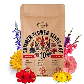 Navika Seeds Combo Pack of 10 Flower Seeds for Summer for Your Home Garden | Summer | Sutaible for Indian Season | All-Season Varieties | Free Growing Guide Included | - image, photos