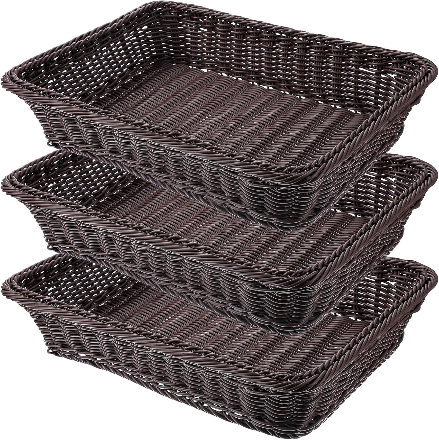 BUBM-LIFE 10 Inch Poly-Wicker Woven Bread Basket, Round Imitation Rattan Fruit Basket, Tabletop - View #5