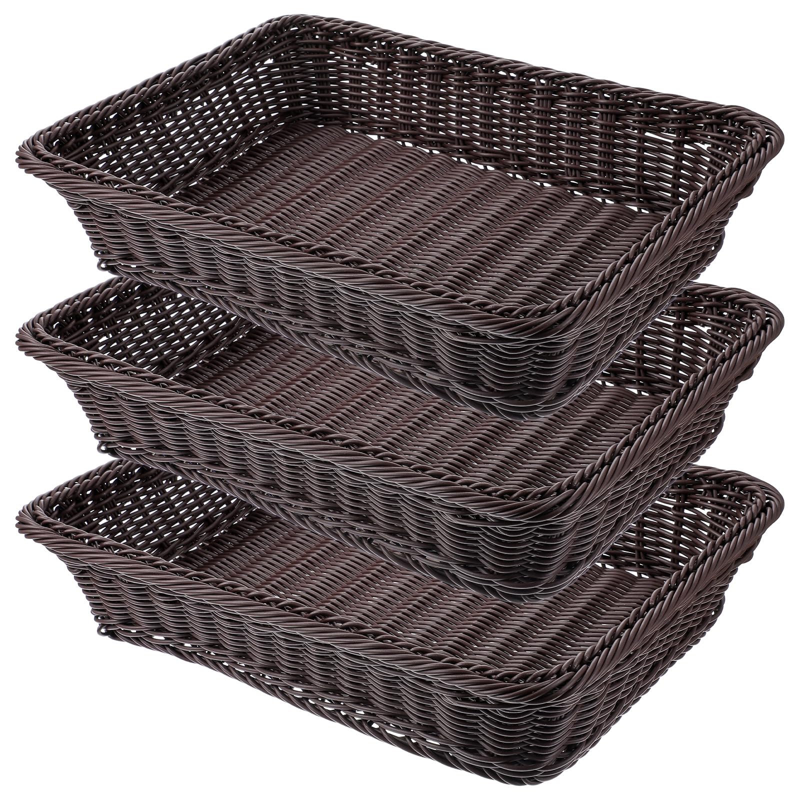 3 PCS 16 Inch Wicker Bread Basket, Woven Serving Basket, Tabletop Food Serving Basket for Restaurant, Bakery, Family Party, Hotel Serving, Fruits, Vegetables and Snacks, coffee,
