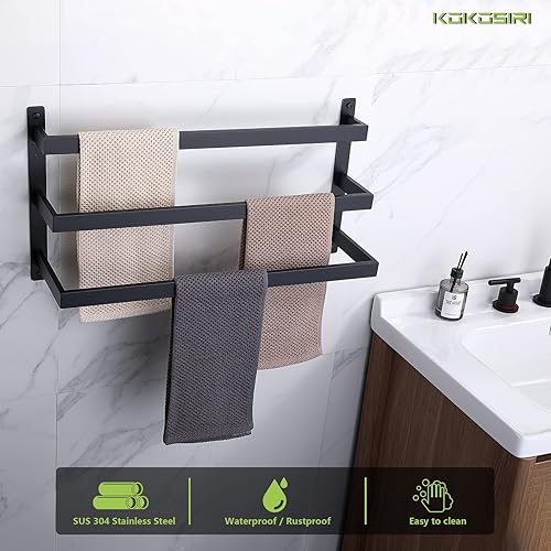 Miniatura 6 de KOKOSIRI Toalleros negros para toallas de baño, 3 niveles, escalera, para colgar en la pared, estantes de acero inoxidable, B5006BK-L24