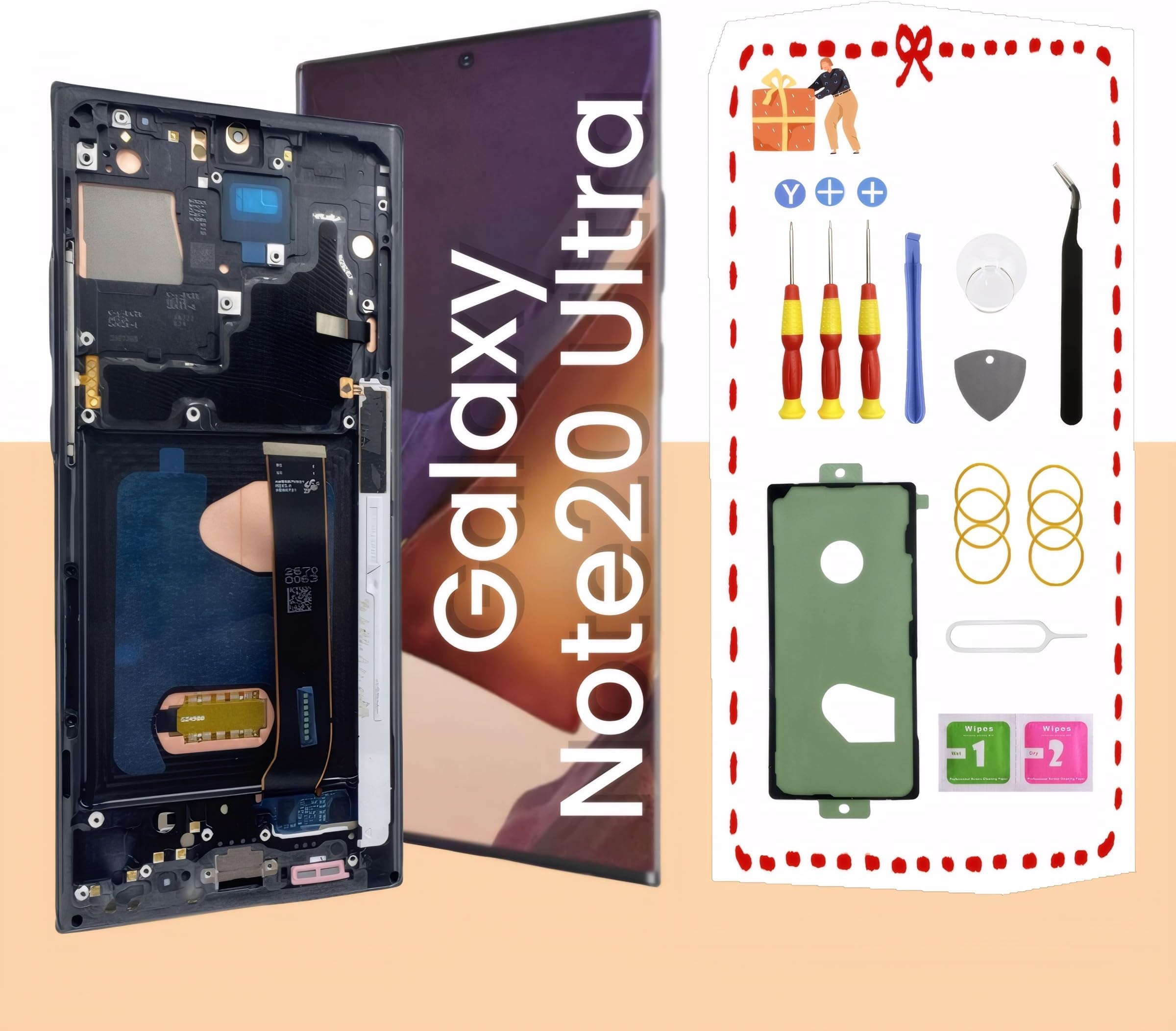 Galaxy Note20 Ultra 5G LCD Display Screen Assembly Replacement for Samsung Note 20 Ultra Touch Digitizer Screen with Frame Toolkits TFT N985U N986U No Fingerprint (Black)
