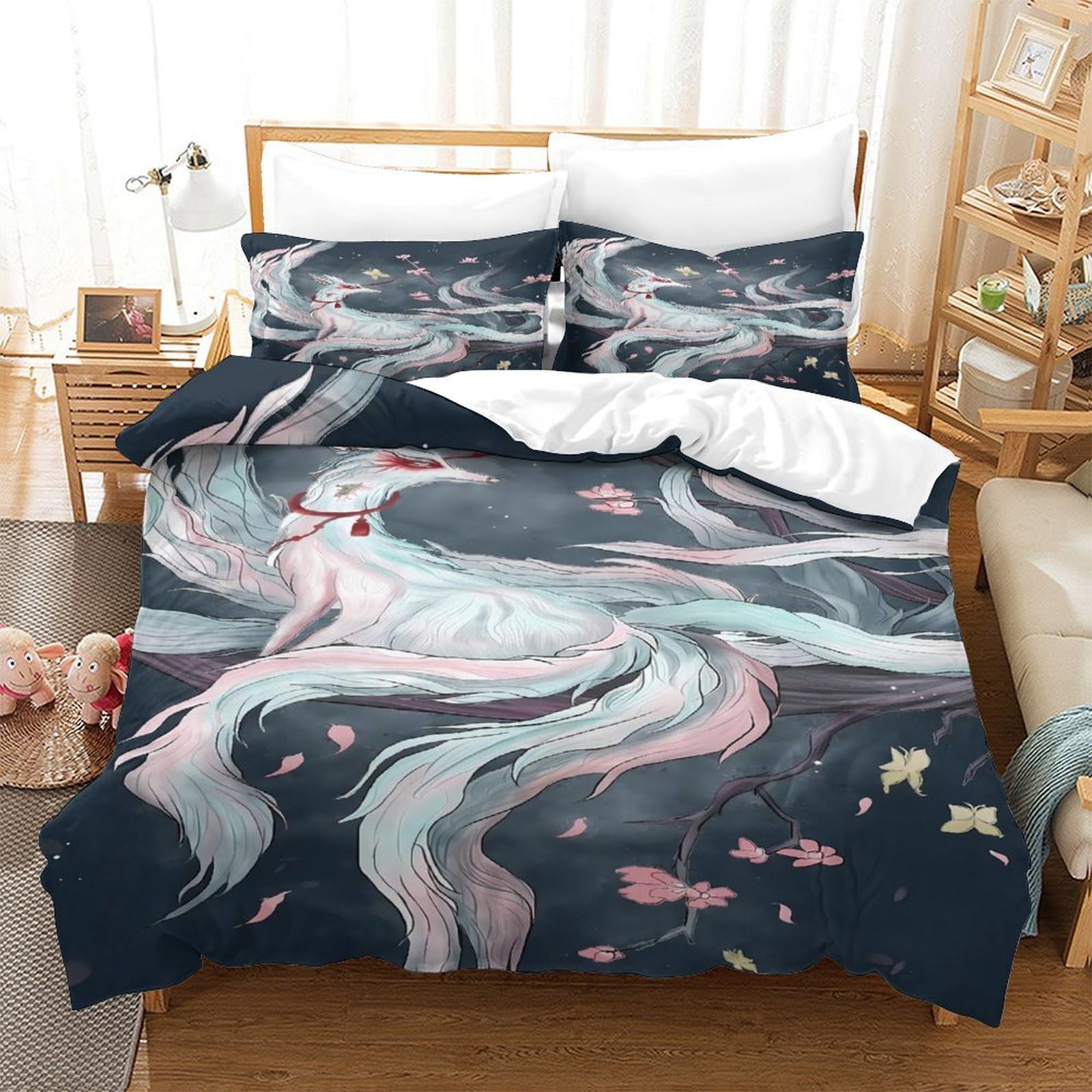 Flamingo-Pärchen Bettbezug 3 Teilig Mikrofaser Reißverschluss Schlafkomfort Bettdeckenbezug 3D Gedruckt Weich Hautfreundlich mit Kissenbezug Kuschelig for Teenager & Erwachsene