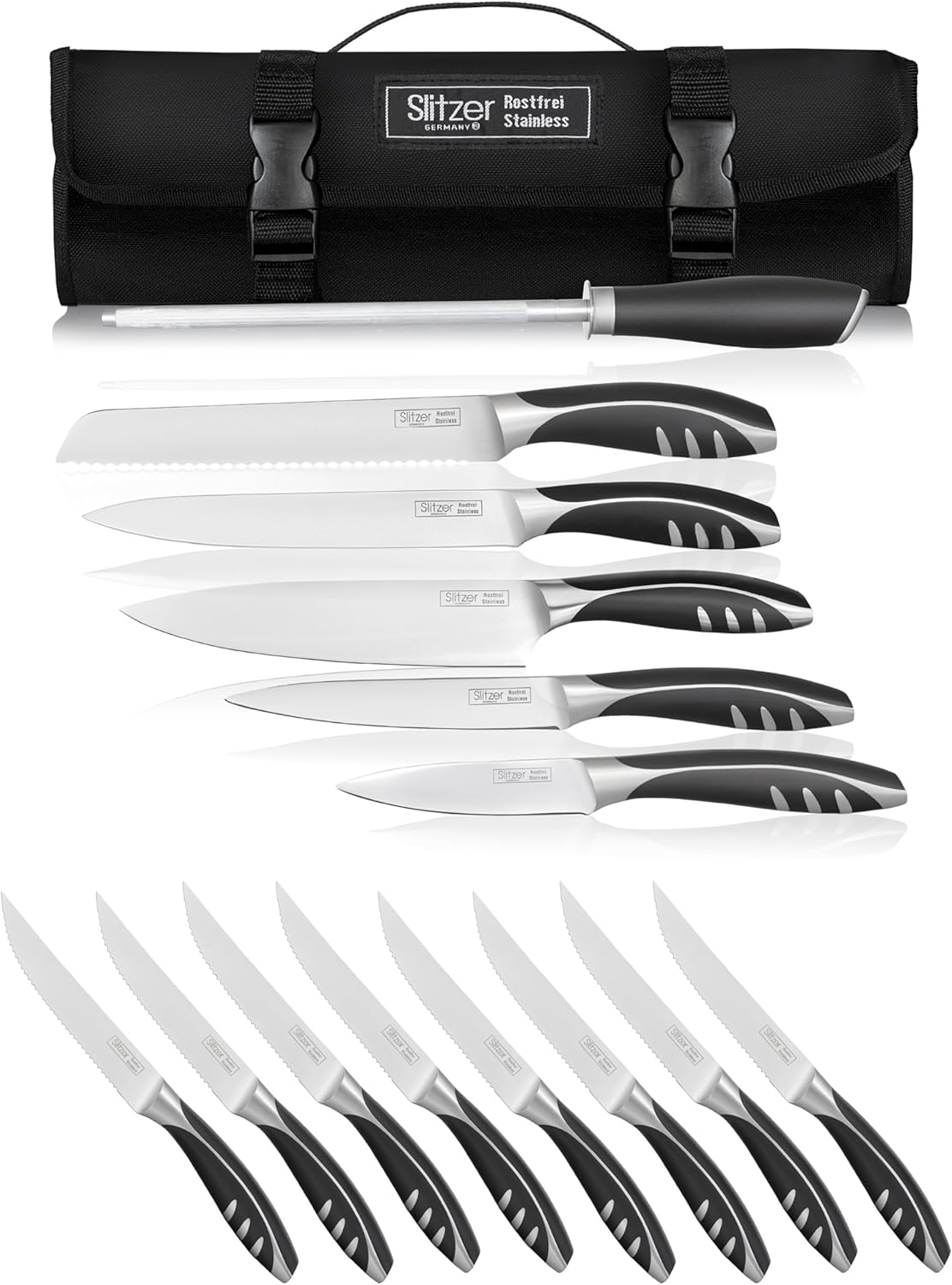 Slitzer Germany 7Piece Chef's Cutlery Set With 8 Steak Knives, Ergonomically