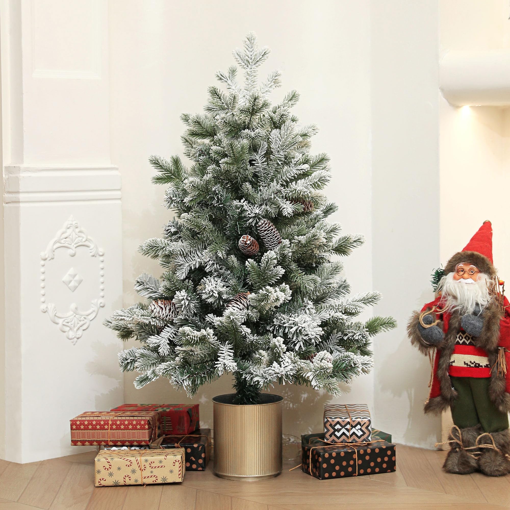 HOMCOM Mini Künstlicher Weihnachtsbaum 100 cm mit Schnee, 130 Spitzen | Künstlich Tannenbaum, Christbaum mit Topf, Weihnachtsdeko für Drinnen, Büro, Wohnzimmer