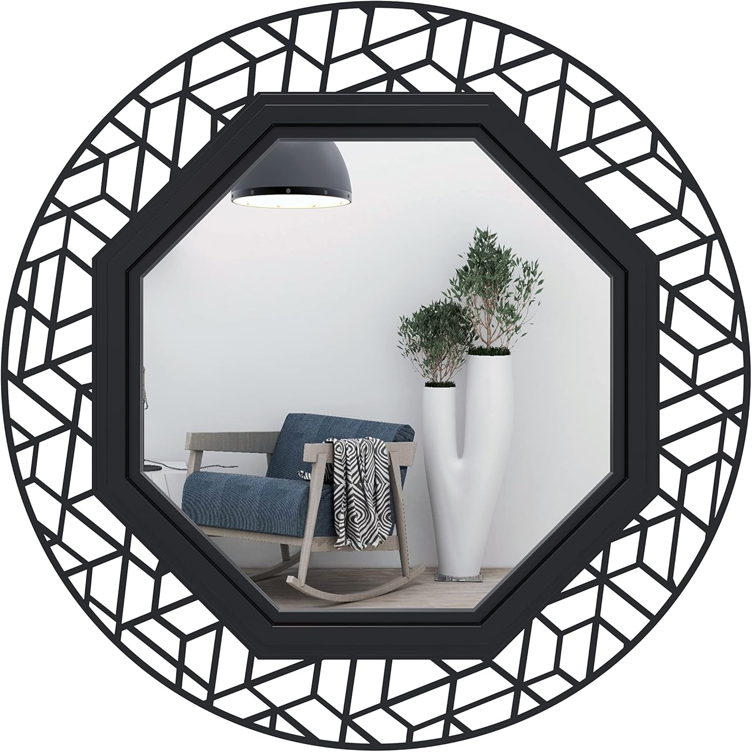 BEAUTME Round Decorative Wall Mirror, Black Metal Round Wall Mounted