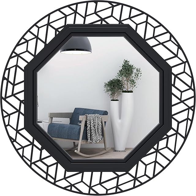 BEAUTME Round Decorative Wall Mirror, Black Metal Round Wall Mounted Mirror Decor for Entryway Dining Room