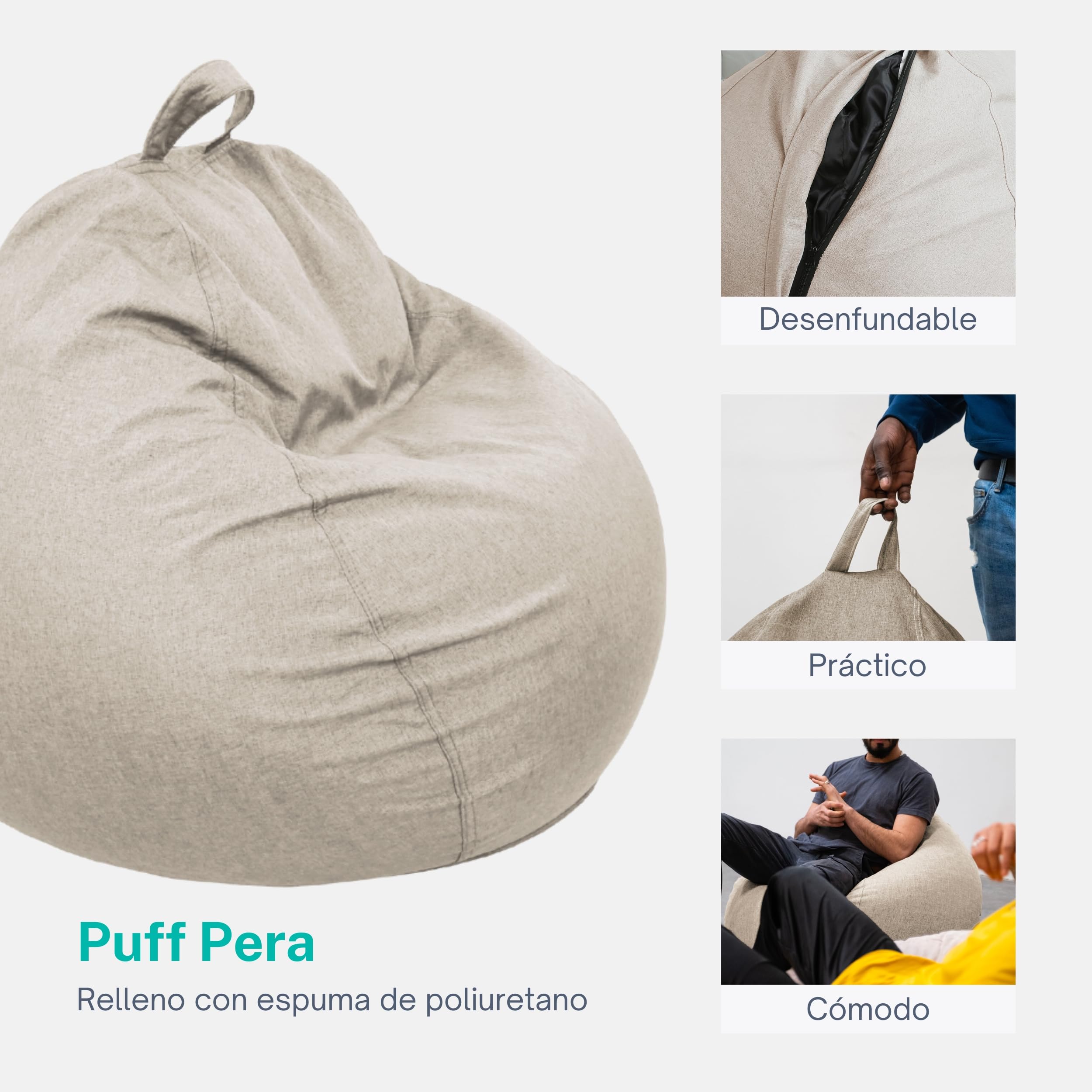 Bananair - Puff Salon Con Relleno Incluído - Suave Y Cómodo - Funda Lavable A Máquina - Puff Pera Práctico Y Fácil De Transportar - Bean Bag Versátil, Puff Gamer, Niños (105