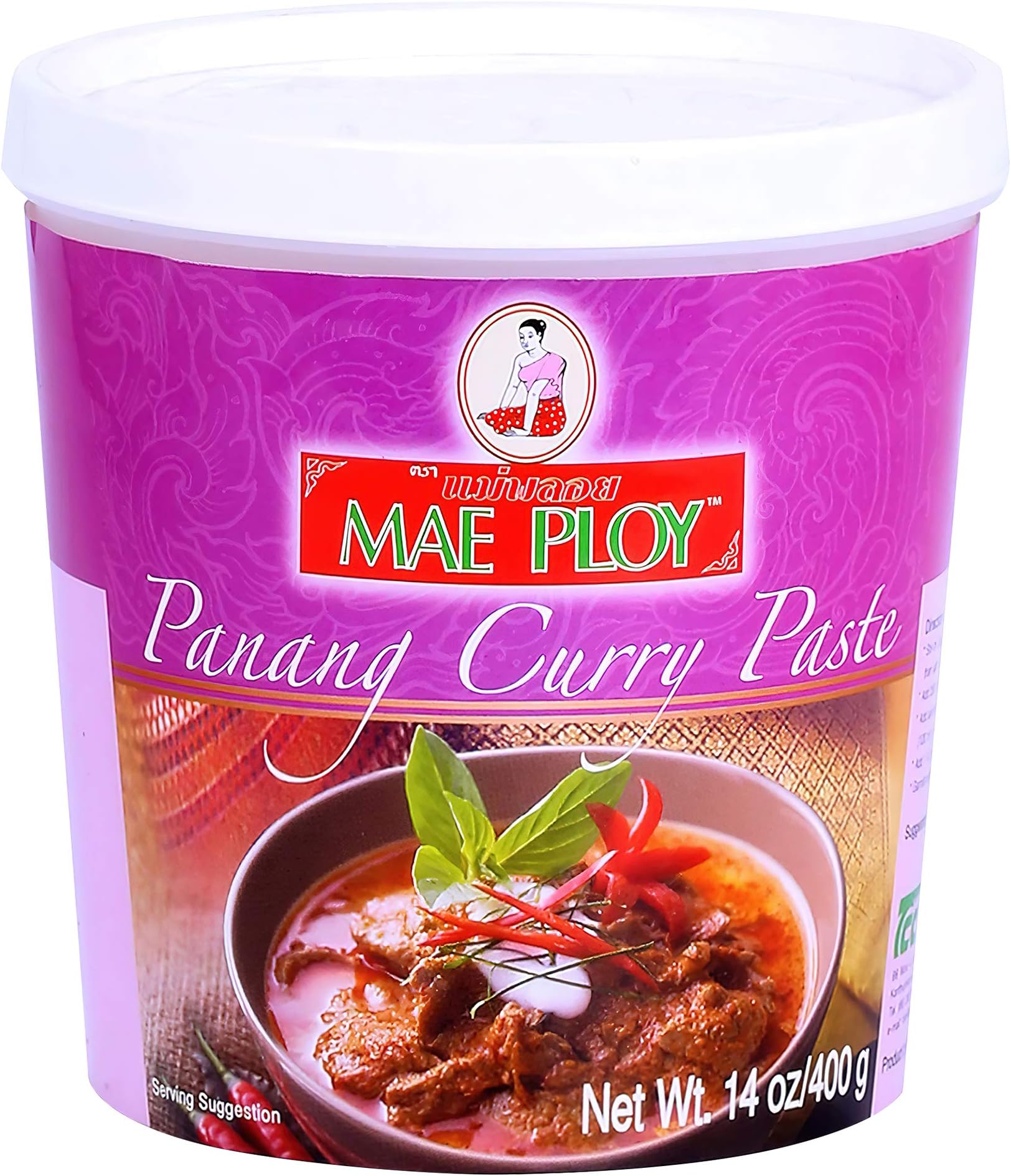 Mae Ploy Panang Curry Paste, Authentic Thai Panang Curry Paste for Thai Curries & Other Dishes, Aromatic Blend of Herbs, Spices & Shrimp Paste, No MSG (14 oz Tub)