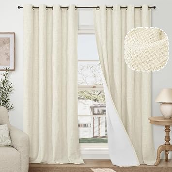 Lajode Cream Linen Blackout Curtains 84 Inch Long Each 60 Wide 2 Panels