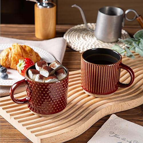 Miniatura 100 de GBHOME Tazas de café apilables de 12 onzas, tazas de café de cerámica con patrones de textura para hombre, mujer, papá, mamá, juego de 4 tazas