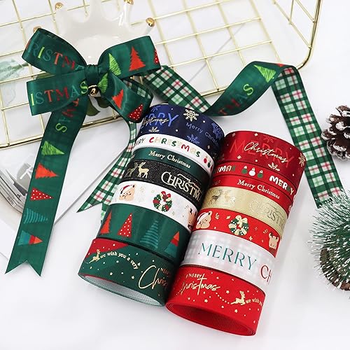 Miniatura 5 de Cintas de Navidad impresas para manualidades, cintas de grogrén impresas para festividades, cintas de satén de 38 pulgadas, 58 pulgadas de ancho y 1