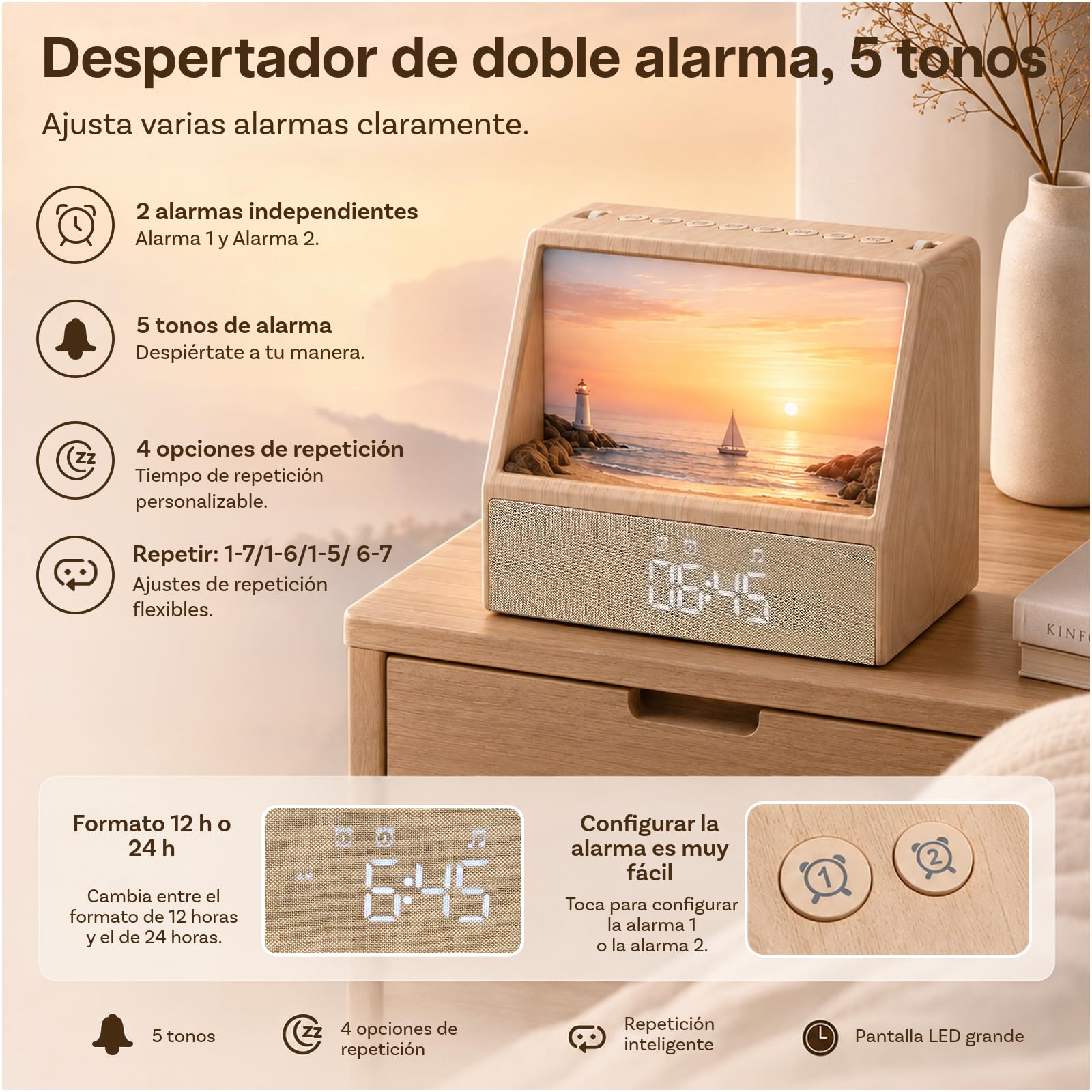 MMOBIEL Despertador Amanecer 24 Sonidos de Ruido Blanco – Modelo 2026