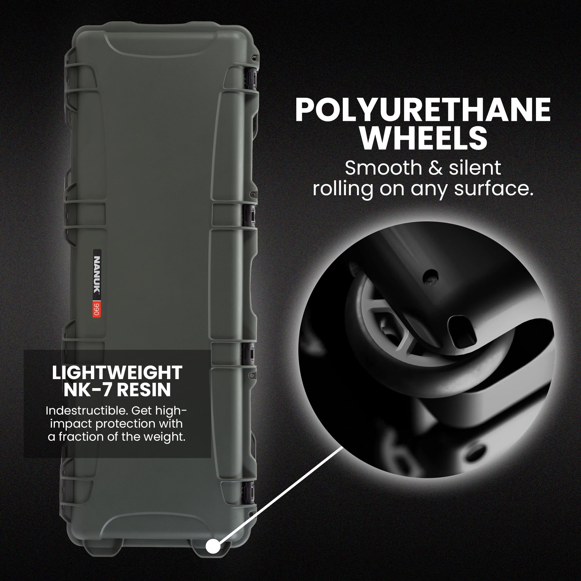 NANUK Custodia rigida con ruote, lunghezza da 101,6 cm a 119,4 cm, inserto in schiuma su misura, impermeabile IP67 e indeformabile, costruzione robusta per la massima protezione, prodotta in Canada
