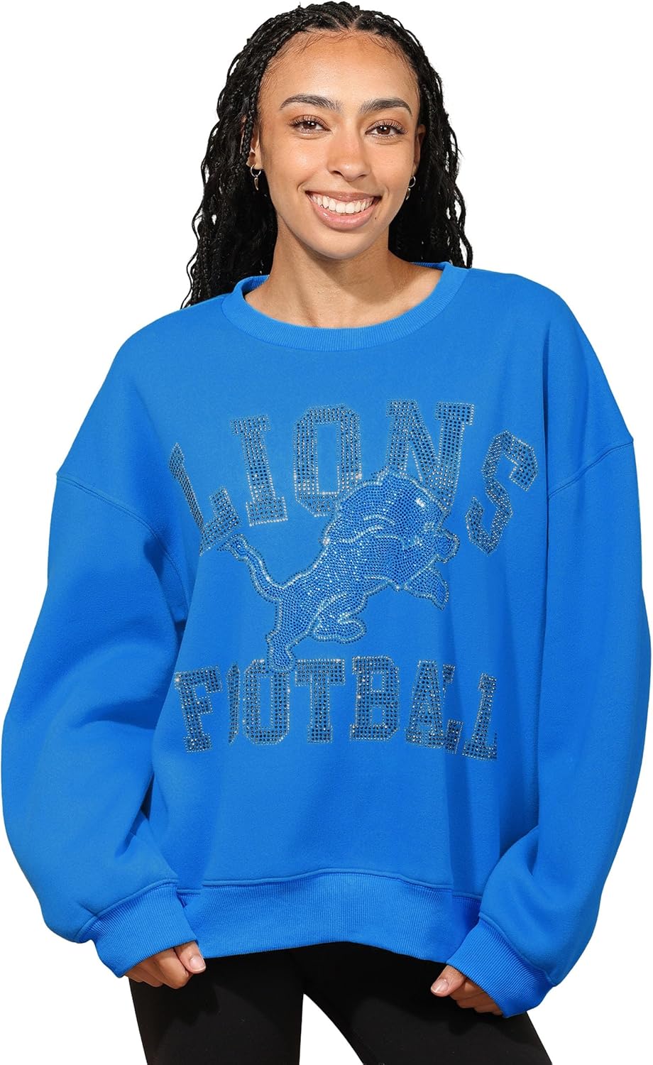 FOCO NFL womens Nfl Rhinestone Team Logo Oversized Crew Neck Sweatshirt