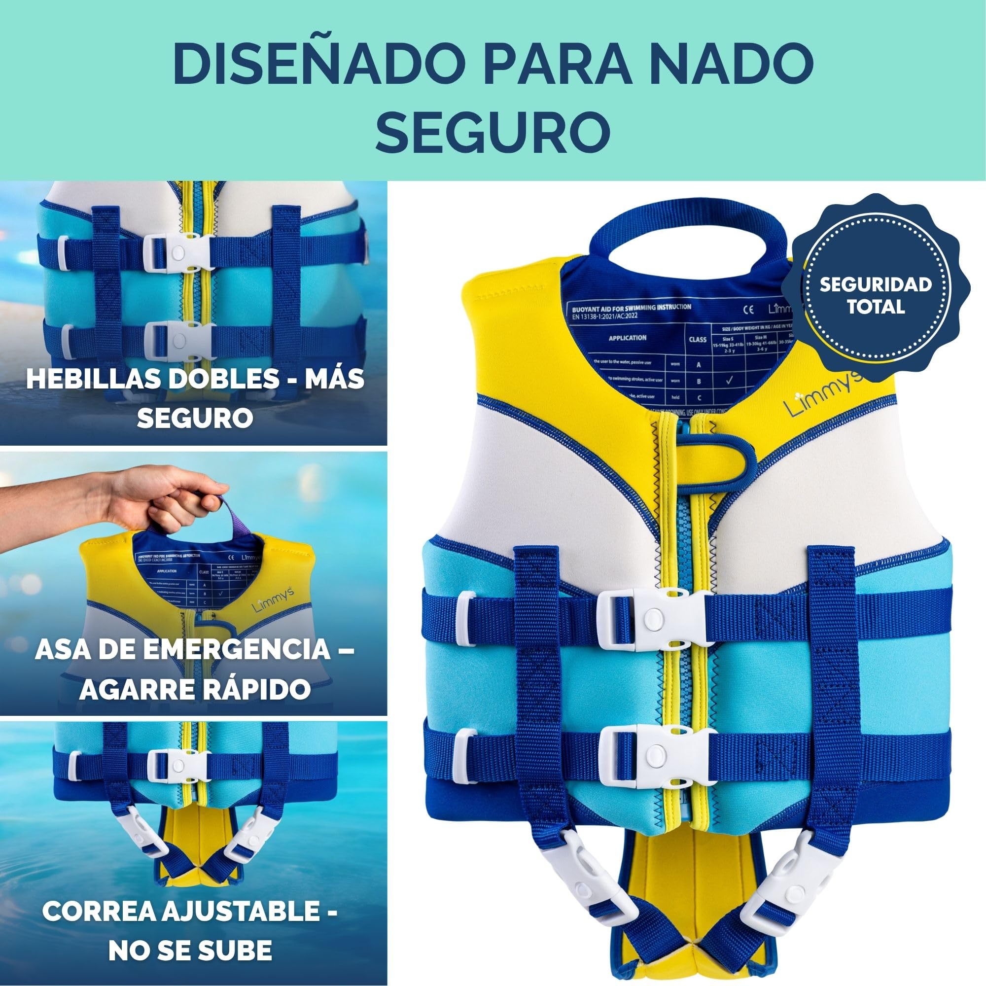 Limmys Chaleco de Natación para Niños – Ayuda a la Flotación con Paneles de Espuma Integrados, Certificado CE, Diseño Premiado, Doble Cierre con Cremallera YKK, Neopreno Premium Suave