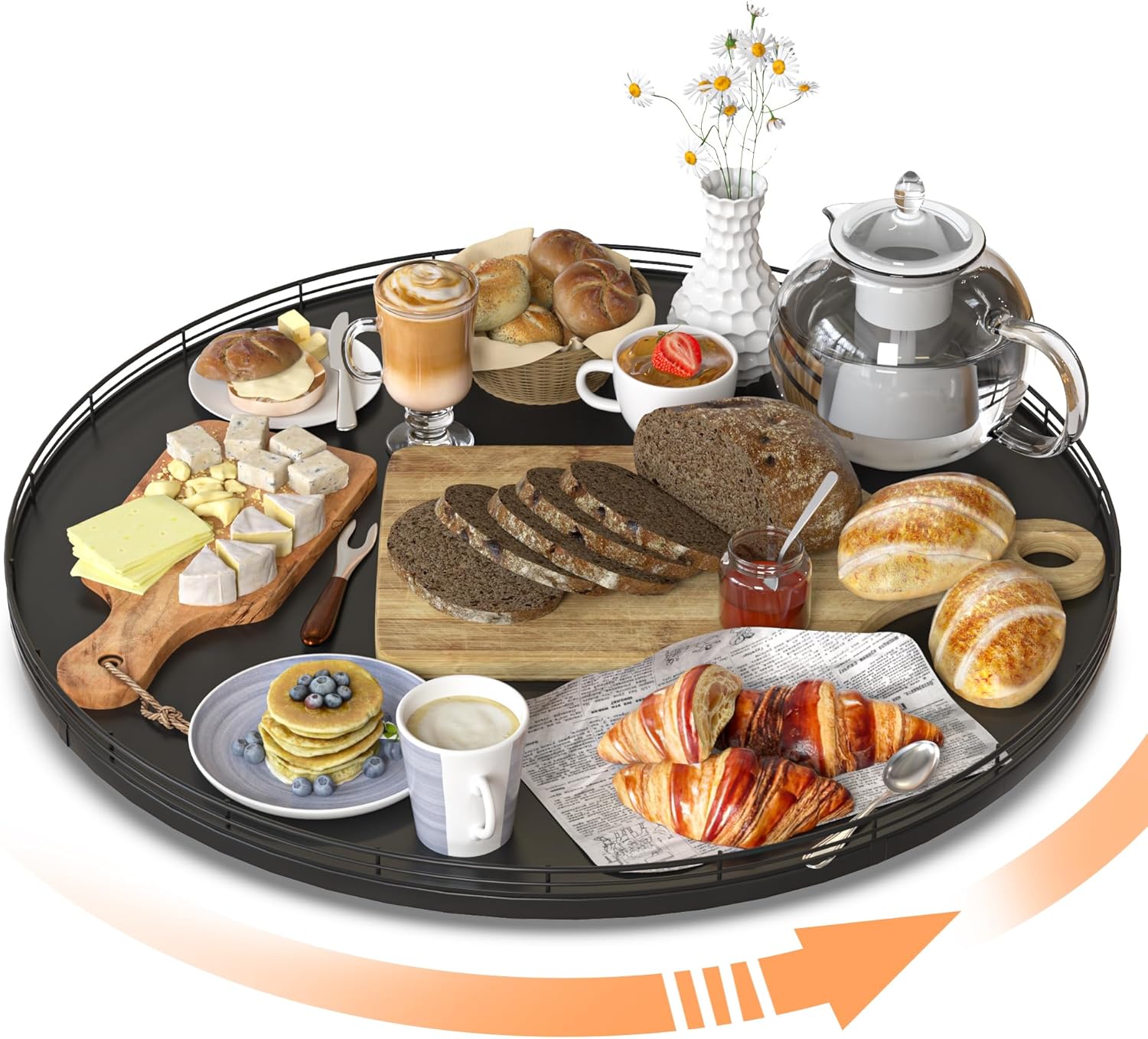 21" Oak Wooden Lazy Susan Turntable for Dining Table, Extra Large Round Lazy Susans Organizer for Kitchen Countertop Charcuterie Boards Cheese Board Organization and Storage Black Home Decor Black 21