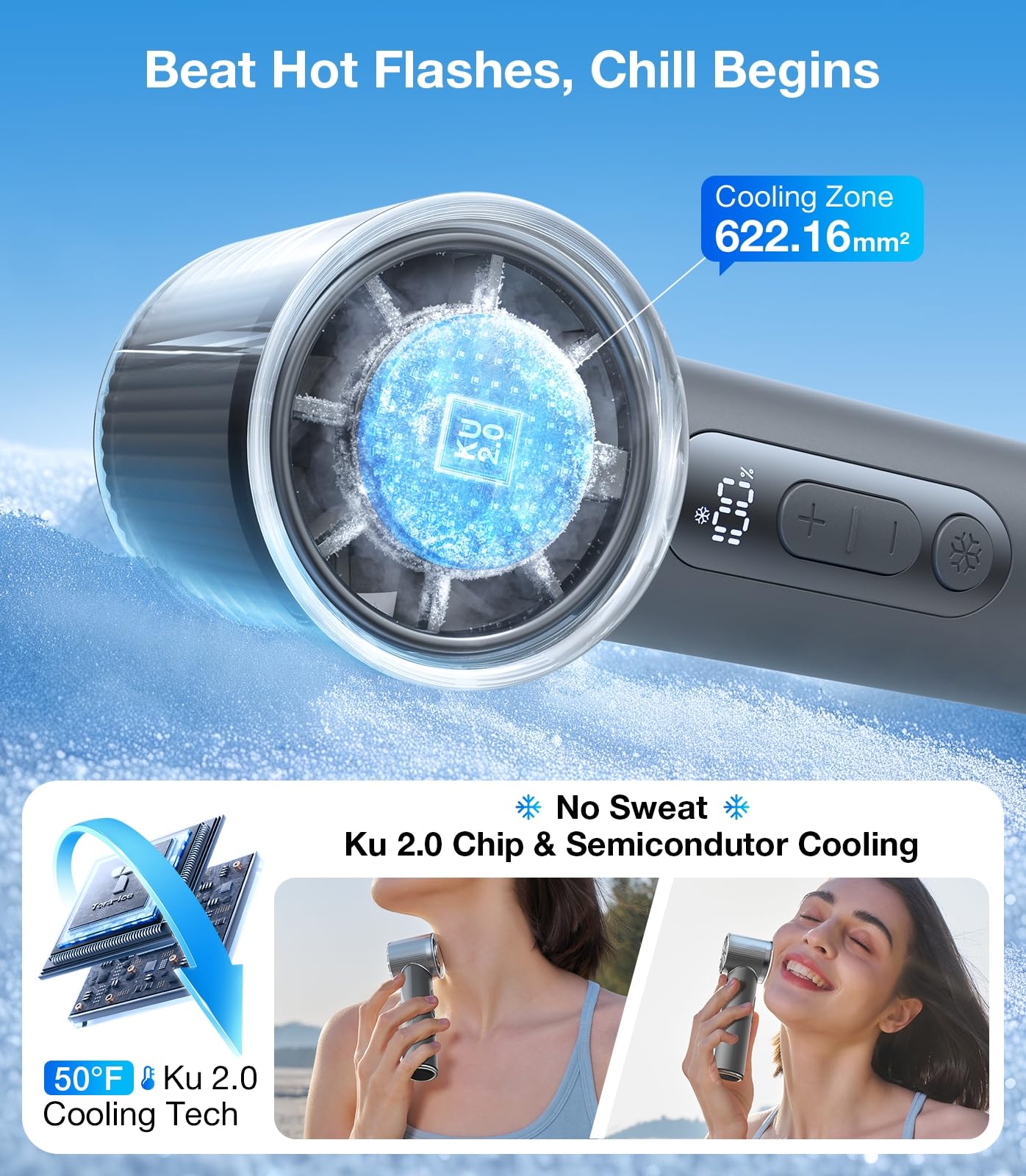 TORRAS Coolify iva - Ventilatore portatile con refrigeratore per il ghiaccio, raffreddamento di 10 °C, velocità regolabile da 0 a 100, super mini ventilatore portatile 4900 mAh, ricaricabile, ventole