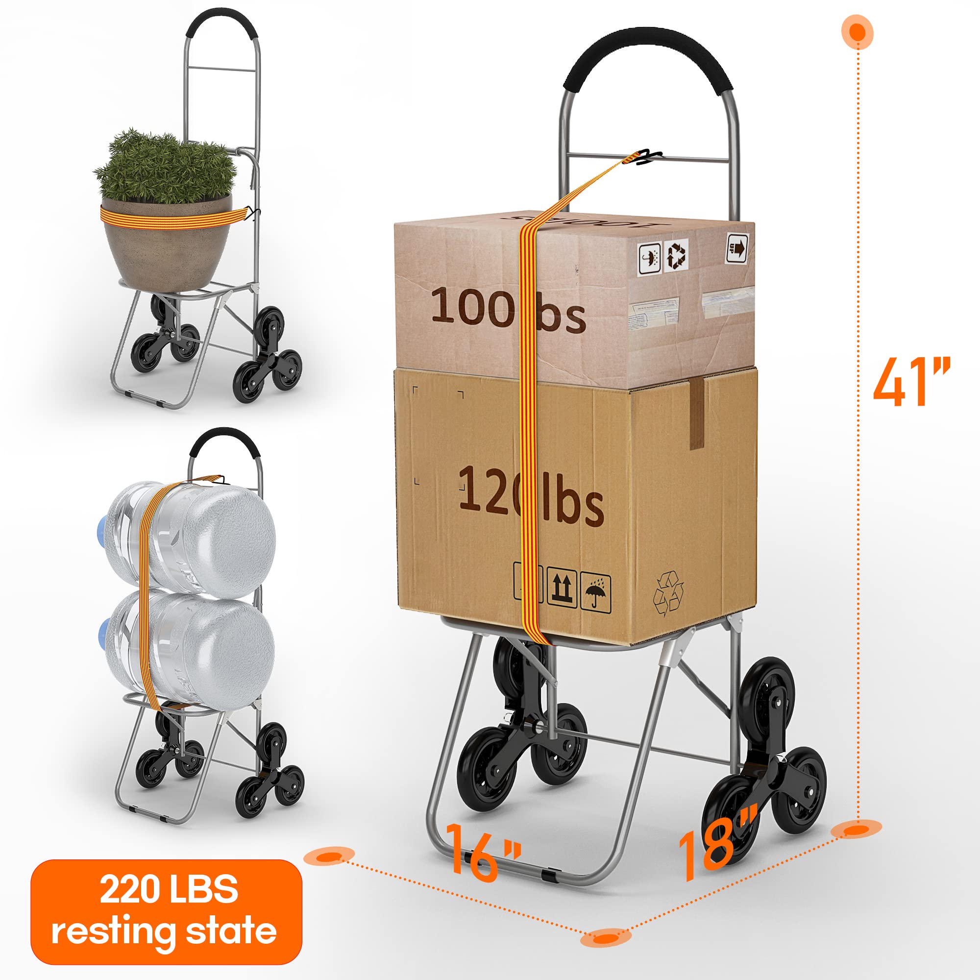 Shopping Cart with Wheels for Groceries, Heavy Duty Cart for Stair