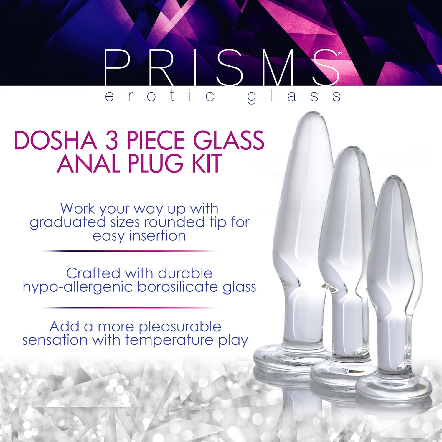 Dosha 3 Piece Glass Anal Plug Training Kit Set