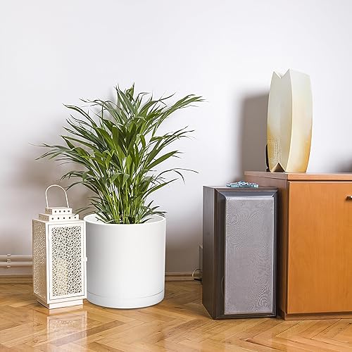 Miniatura 89 de D'vine Dev Macetas de plástico de 10 pulgadas para macetas de plantas con agujero de drenaje y platillos sin costuras, color negro, 74-X-B-2 Mate