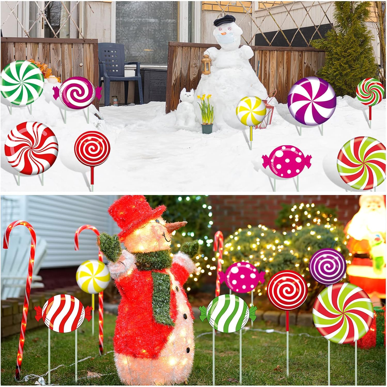 20 Pcs Candy Christmas Decorations Outdoor Yard Signs Peppermint Xmas Lawn Ornaments Round Lollipop Candy Lawn Yard Stake Ornaments Lollipop Christmas Porch and Tree Lawn Decor(Various Styles)
