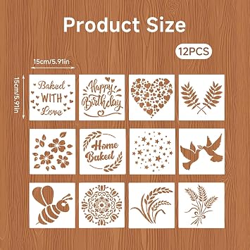 12PCS Stencil for Bread Artisan Bread Stencils Baking Mold Set for Bread Cake Cookie, Reusable Sourdough Baking Stencils Template Tools, Bread Making Accessories, Gifts for Sourdough Bakers(5.9Inch)