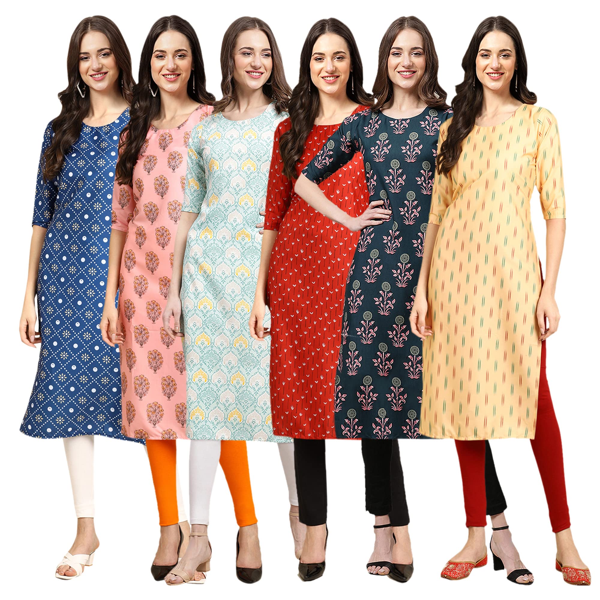 Pinkmint Women's Crepe Digital Print Straight Kurta(Pack Of 6)[Qv-353-368-343-370-335-360-Xxl]