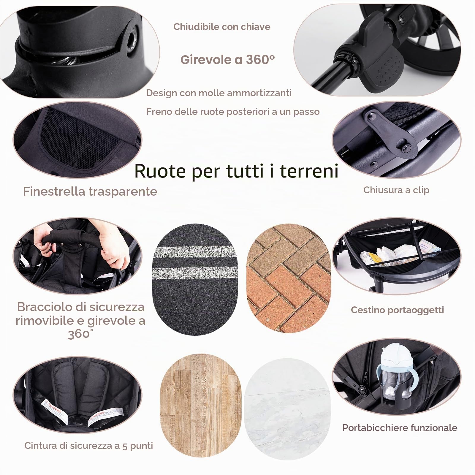 LIFEZEAL Passeggino gemellare, passeggino per gemelli pieghevole, passeggino doppio con schienale reclinabile in 3 posizioni, imbracatura a 5 punti, per bambini da 0 a 3 anni (grigio scuro)