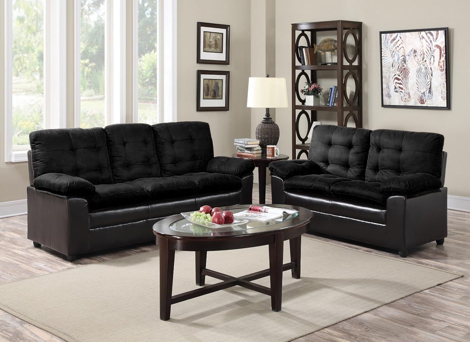 GTU Furniture 2-Tone Microfiber Sofa & Loveseat Set, 5 Colors Available (Black)