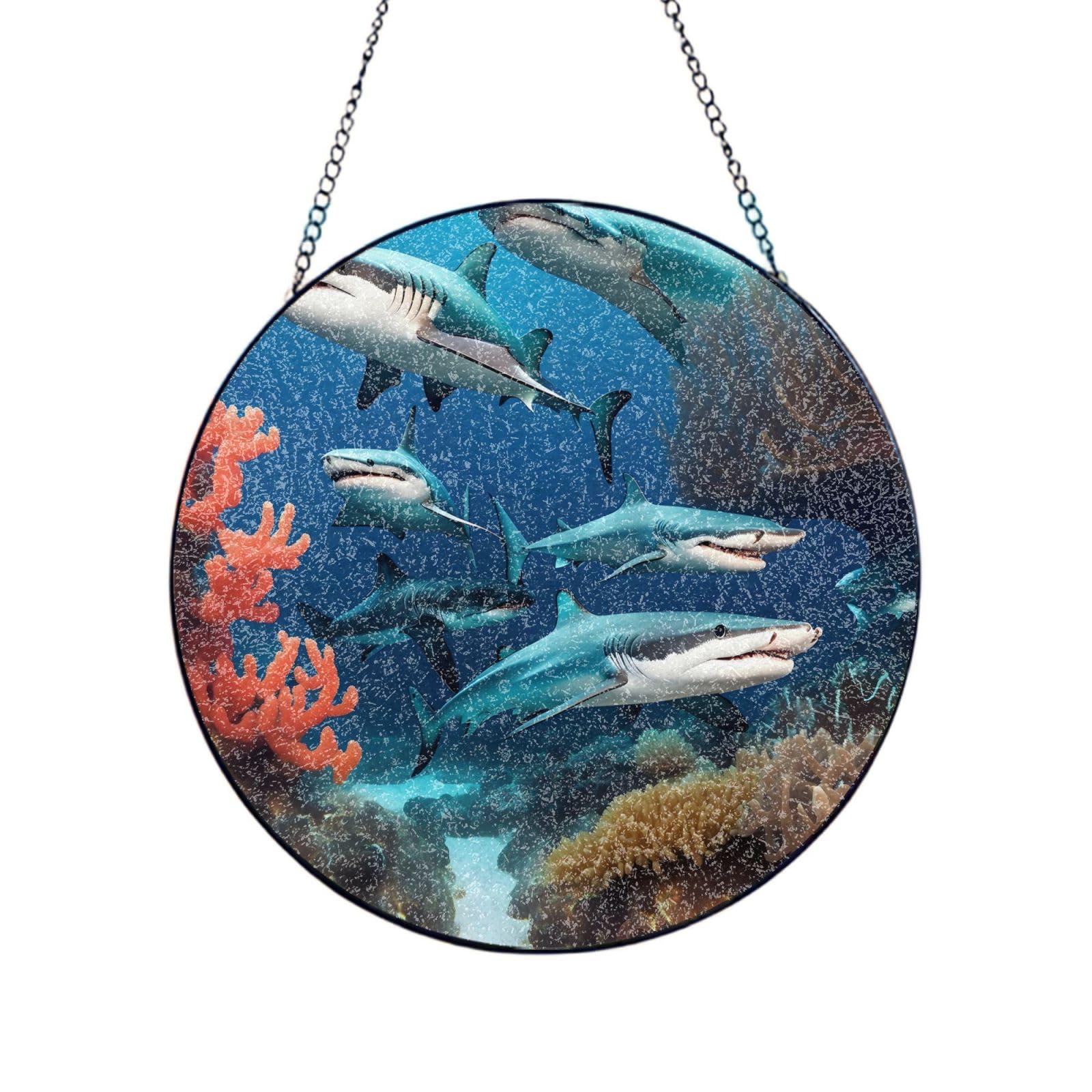 Poezjzw Stained Glass Window Hanging - Submarine Shark Coral Sun Catcher For Door Garden Home Decor Christmas Mother'S Day Birthday Gifts 4in（10cm）
