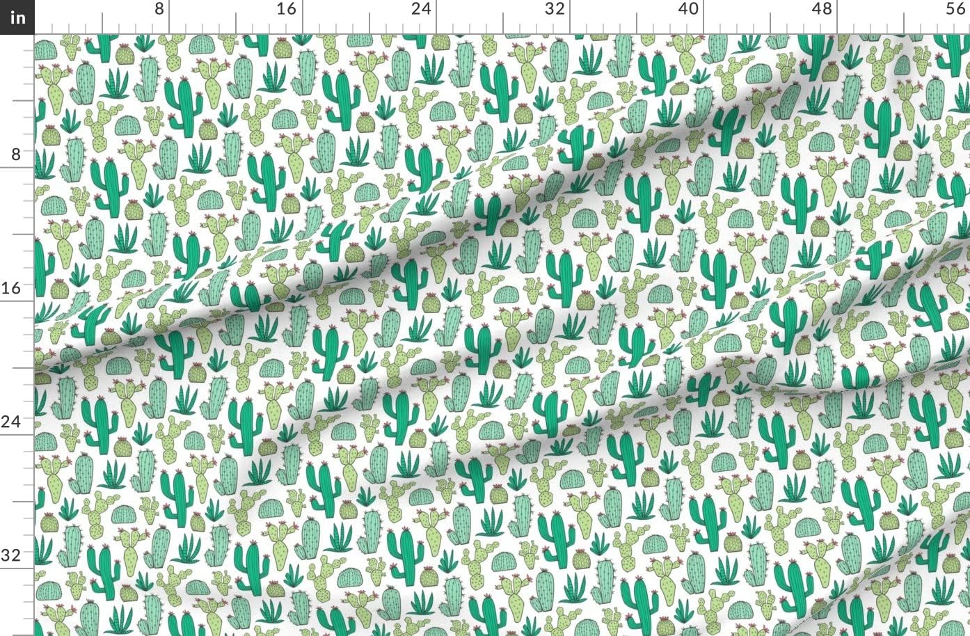 Spoonflower Fabric - Cactus White Botanical Cacti Succulents Southwestern Desert Western Printed on Organic Cotton Sateen Fabric by The Yard - Sewing Quilting Apparel Home Decor
