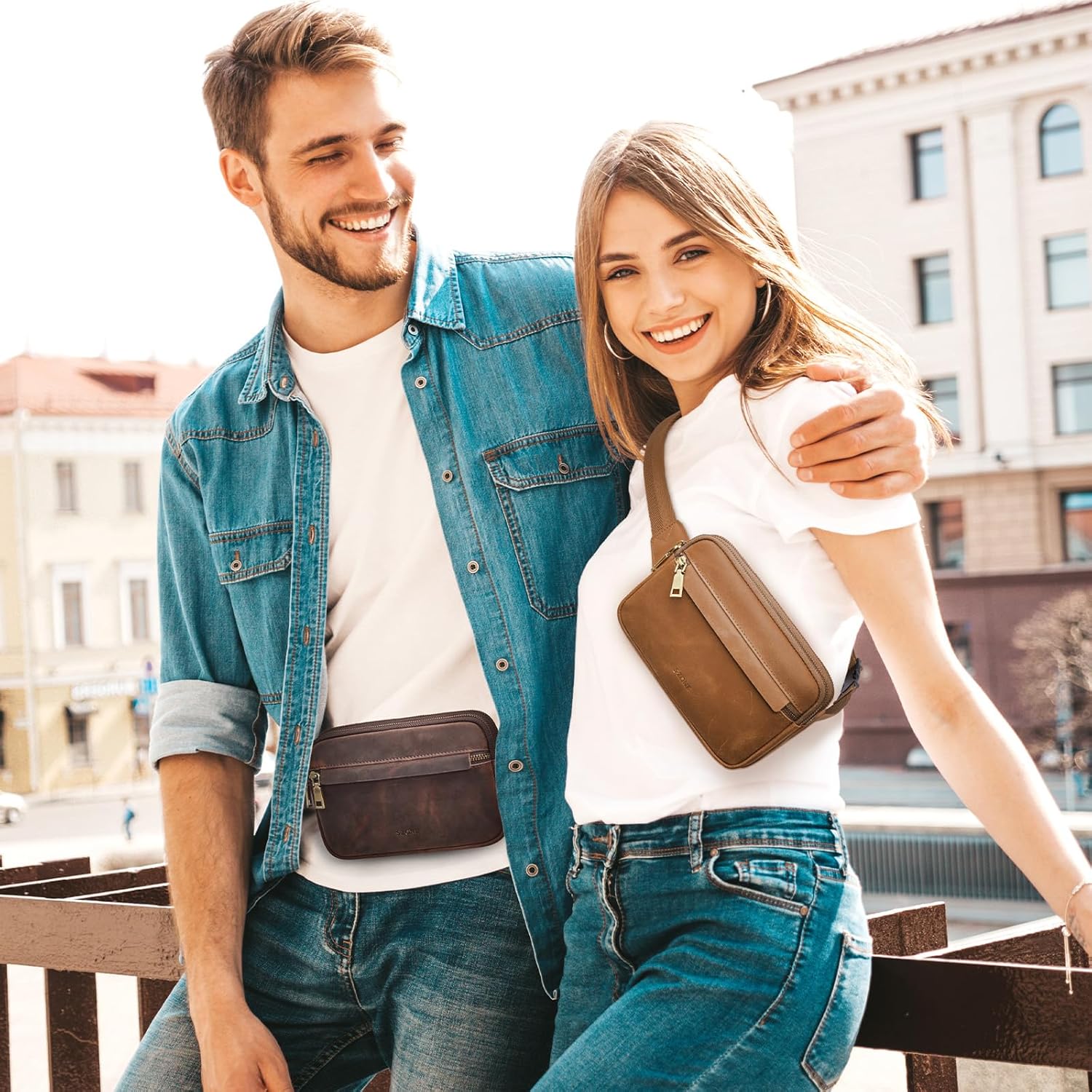 S-ZONE Fanny Packs for Women Genuine Leather RFID Blocking Crossbody Bags Purses Sling Waist Chest Bag Gifts Travel Running Adjustable Strap Men - Image 2