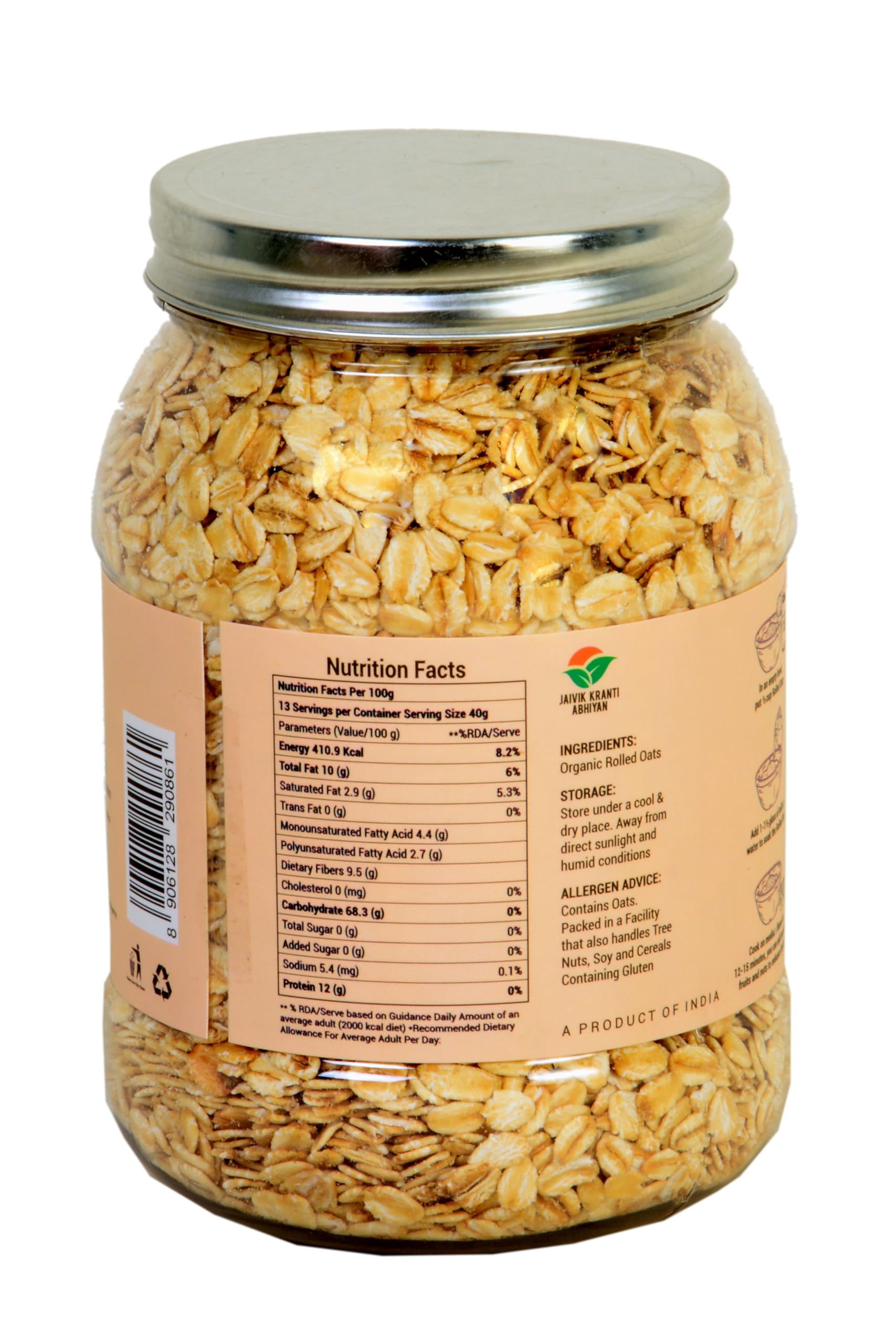 Orgrain India Organic Rolled Oats 500g | Gluten-Free Whole Grain Jumbo Oats for Healthy Breakfast | High Fibre & Protein | Ideal for Weight Management | No Powder | Great for Overnight Oats & Porridge 1