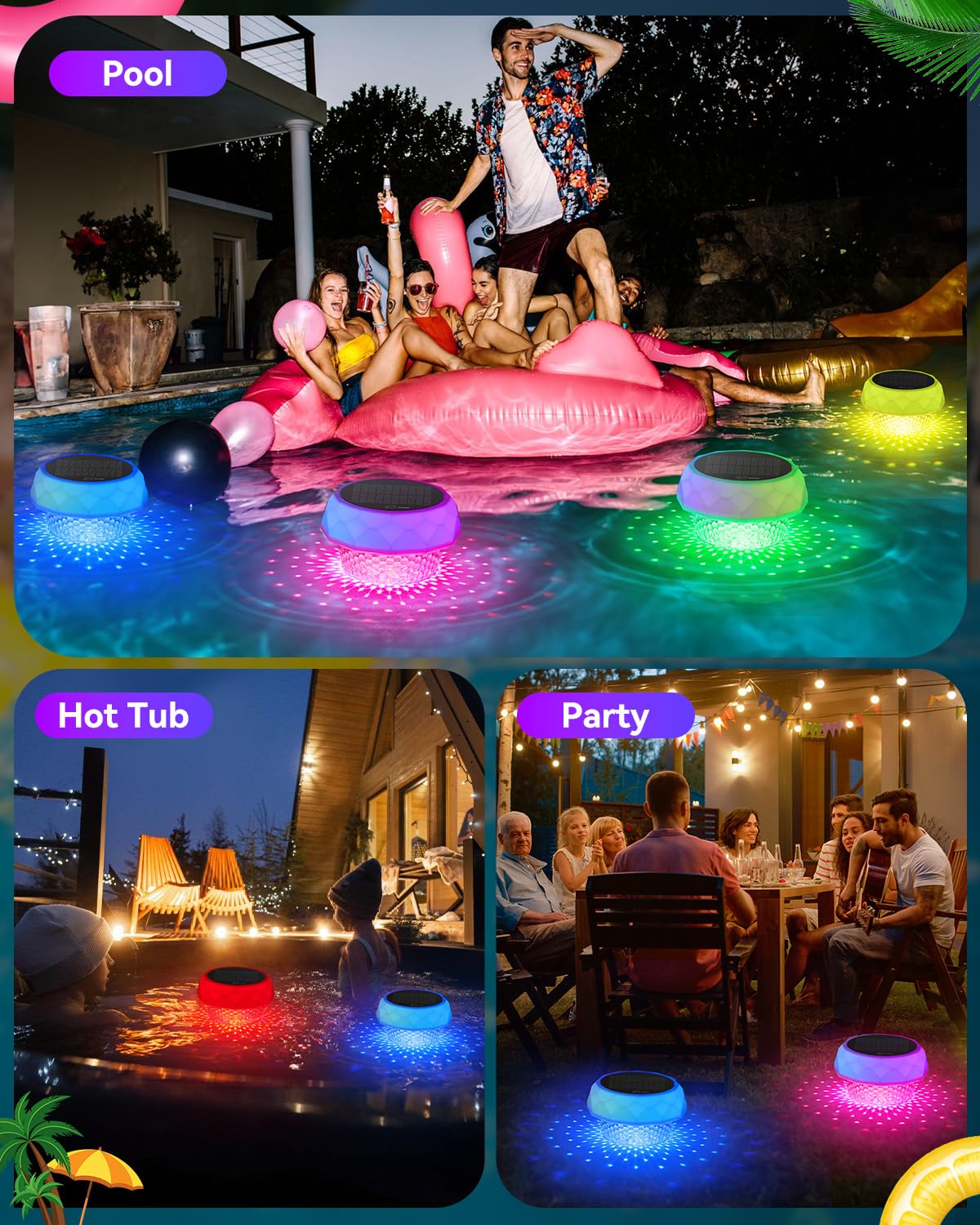 Solarbetriebene schwimmende Desinfektionsleuchte (1) Solar Poolbeleuchtung IP68 Pool Licht 8 Farbwechsel 42 Beleuchtungsmodi Teichbeleuchtung Poolbeleuchtung Solar für Schwimmbad, Party