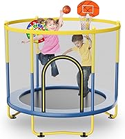 Baotree 6FT Kids Trampoline Ages 1-8: 72" Mini Indoor/Outdoor Toddler Trampoline with Safety Net, Basketball Hoop & Dart Board - Ideal Birthday Gift