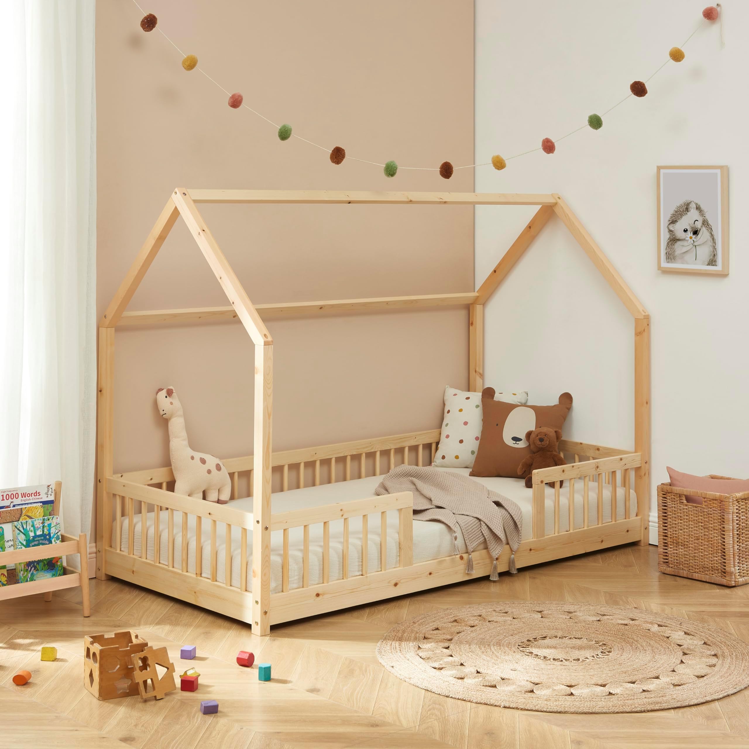 Letto A Casetta Per Bambini - 120x200 Cm, Legno Di Pino, Con Barriere Di Sicurezza, Bianco - Foto 10