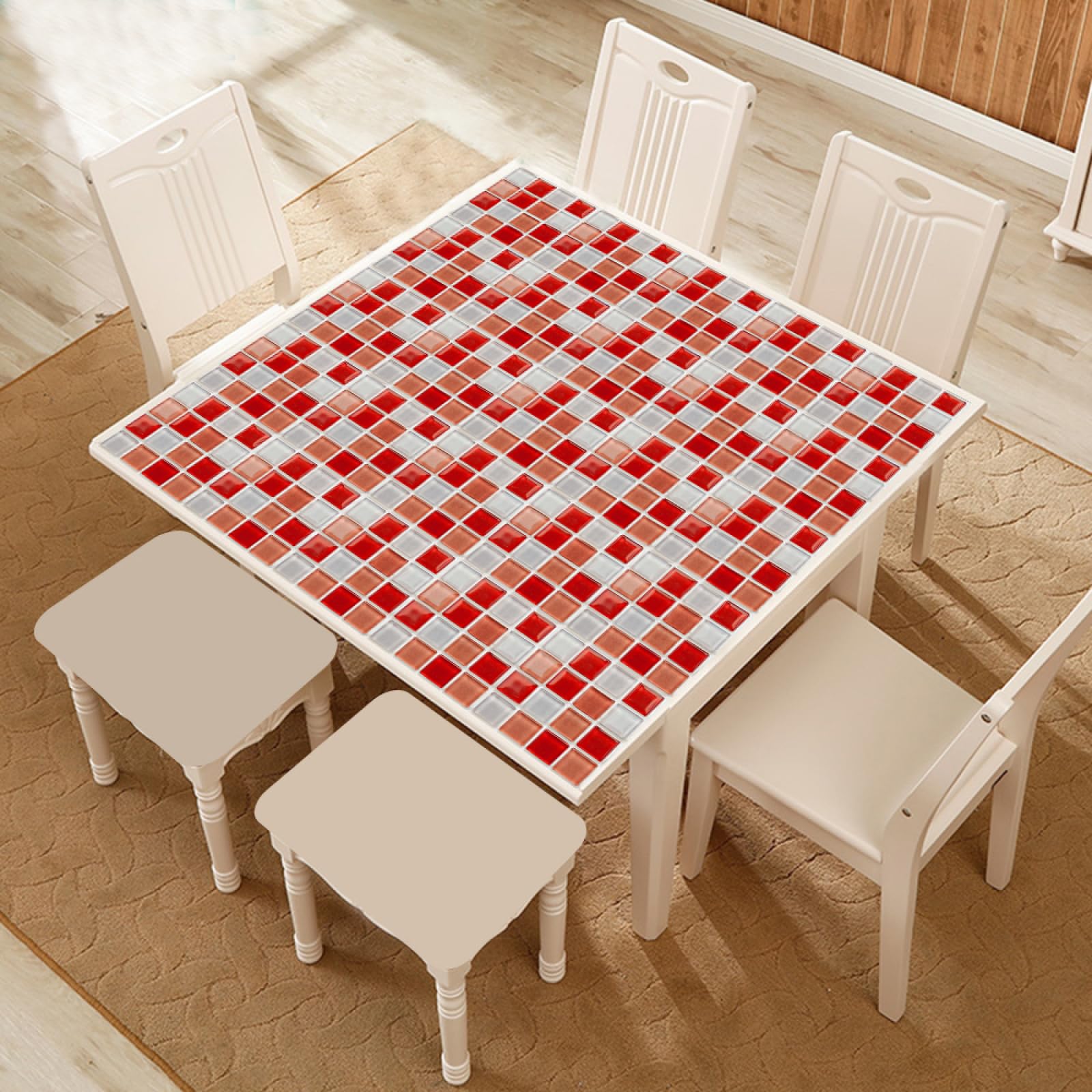 LMYSXAOZ Tile Stickers Red Geometry Stick on Kitchen Tiles Self Adhesive Wall PVC Peel and Covers Transfers Oil-Proof Splashbacks for Walls Removable 15x15cm/20 Pcs