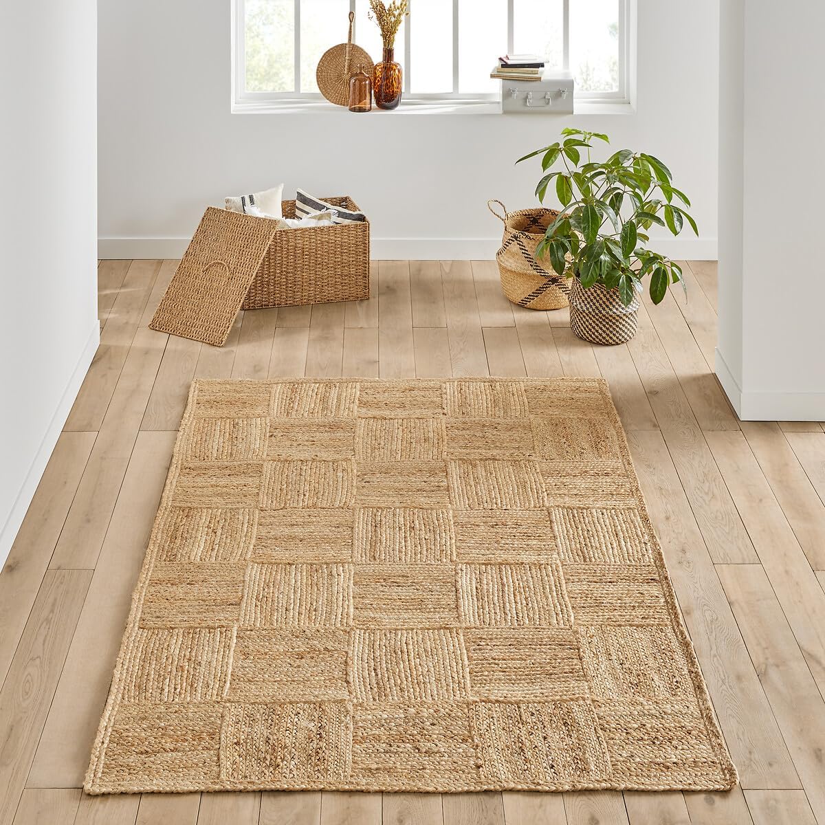 Rug Reversible Rectangular 5' x 7' Feet (60x84 in) – Handloom Entryway Rug, Rustic Doormat for Kitchen, Living Room, Kids Room, Hall, Bedroom & Indoor Floor Décor Rug (Jute_Box)