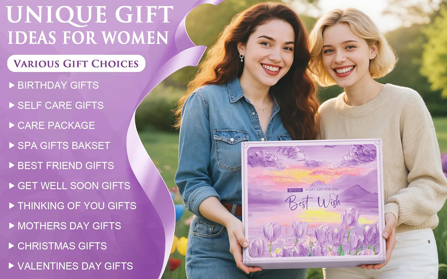 Birthday Gifts for Women Self Care Set Get Well Soon Gift Baskets, Relaxing Lavender Spa Gift Basket Care Package for Women, Unique Easter Gifts for Mom Her Girlfriend Sister Best Friends Wife