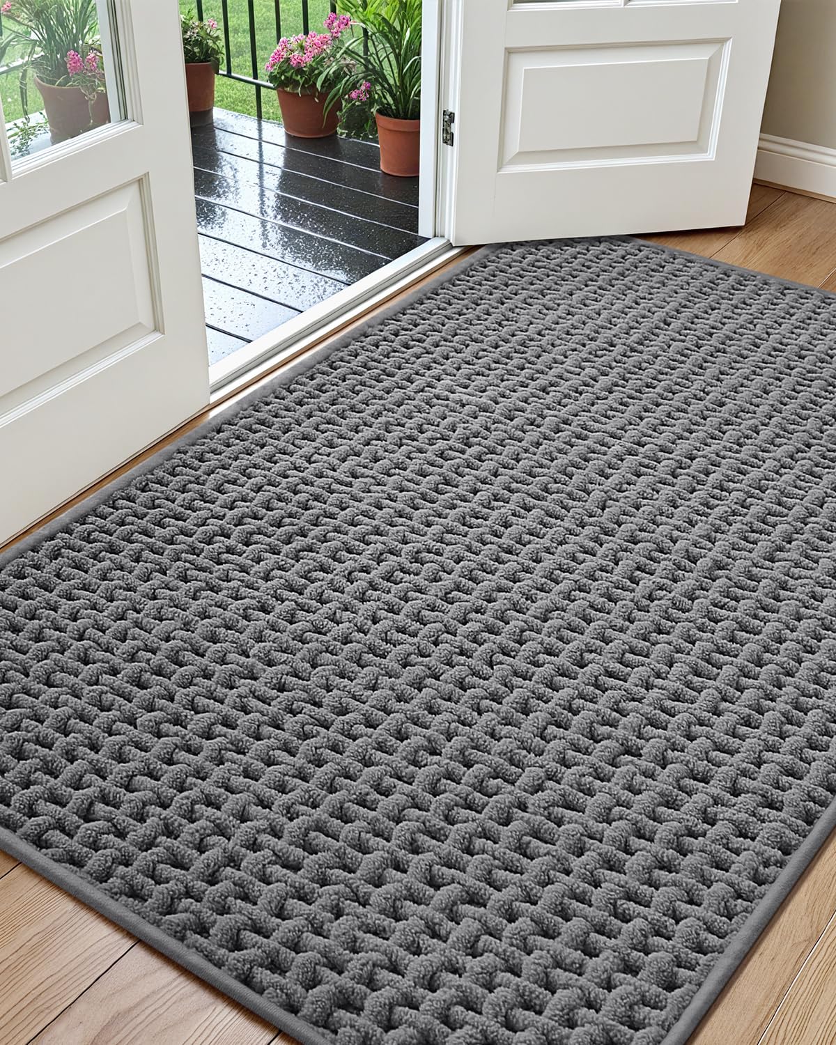 Color&Geometry Upgraded Chenille Pile Indoor Door Mat with Super Absorbent Microfiber, Non-Slip TPR Backing, Ultra-Soft for Feet, Low-Profile Entry